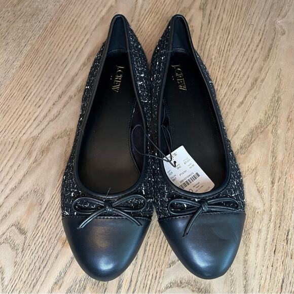 NWT J. Crew Black Cap Toe Tweed Flats Women’s Size 10 Classic Round Toe Slip On - Picture 6 of 8